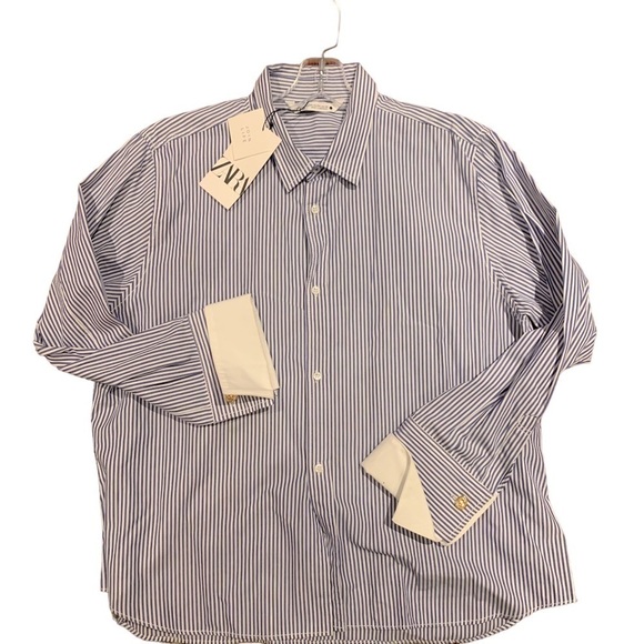 Zara Blue and White Pinstriped Button Front Shirt - Picture 1 of 6